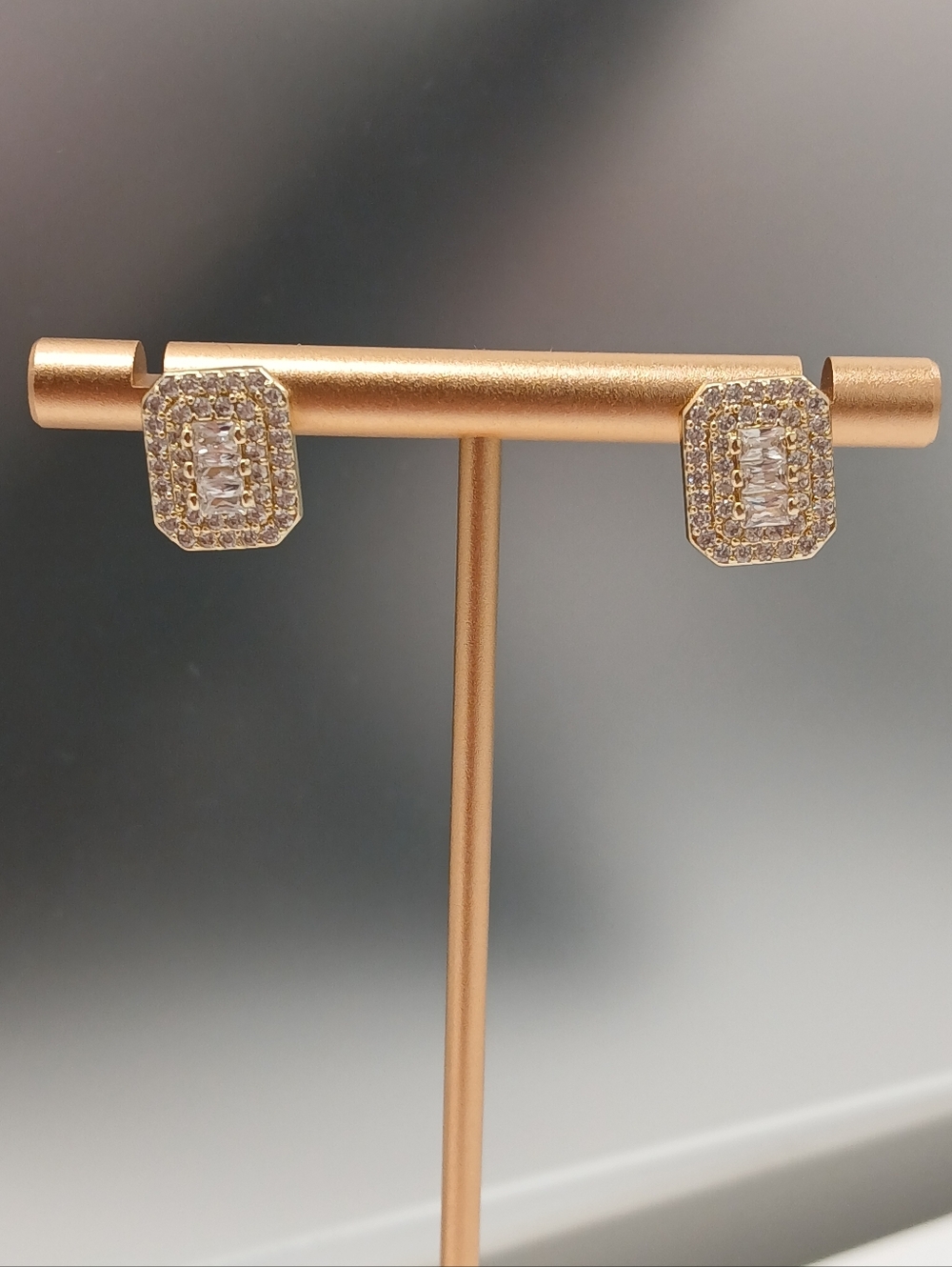NEW! Goldoro Gold Filled Crystal Square Baguette Halo Stud Earrings